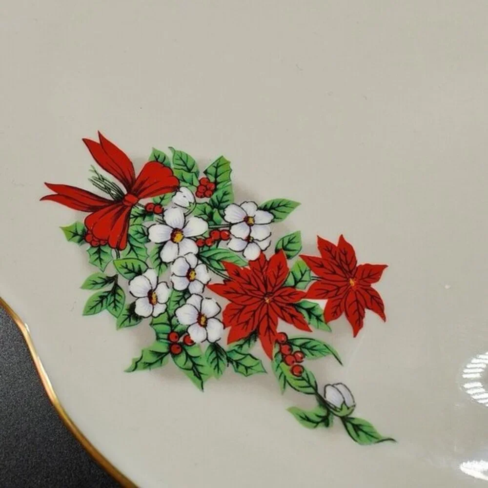 Pickard China Hand Decorated Poinsettia Plate Platter Porcelain USA Holiday VTG‎
